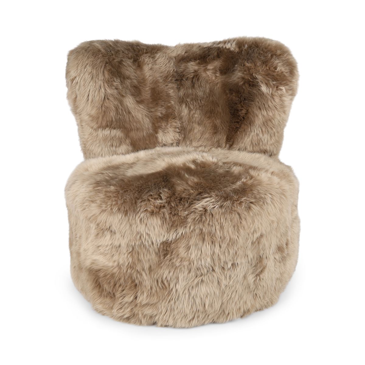 Skandi Ronde Loungestoel | Langharige Schapenvacht Taupe