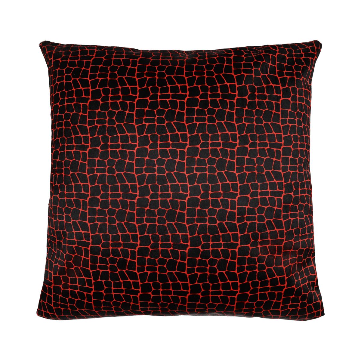 Premium Koeienhuid Kussen | Dubbelzijdig Rood/Zwart Krokodil print