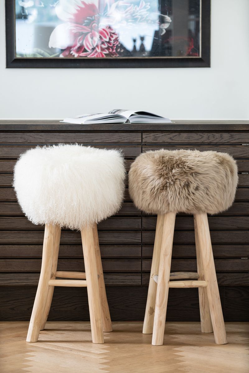 Premium Seat Cover | Long Wool | New Zealand | Ø34cm Taupe