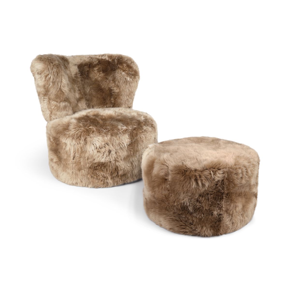 Skandi Ronde Loungestoel | Langharige Schapenvacht Taupe