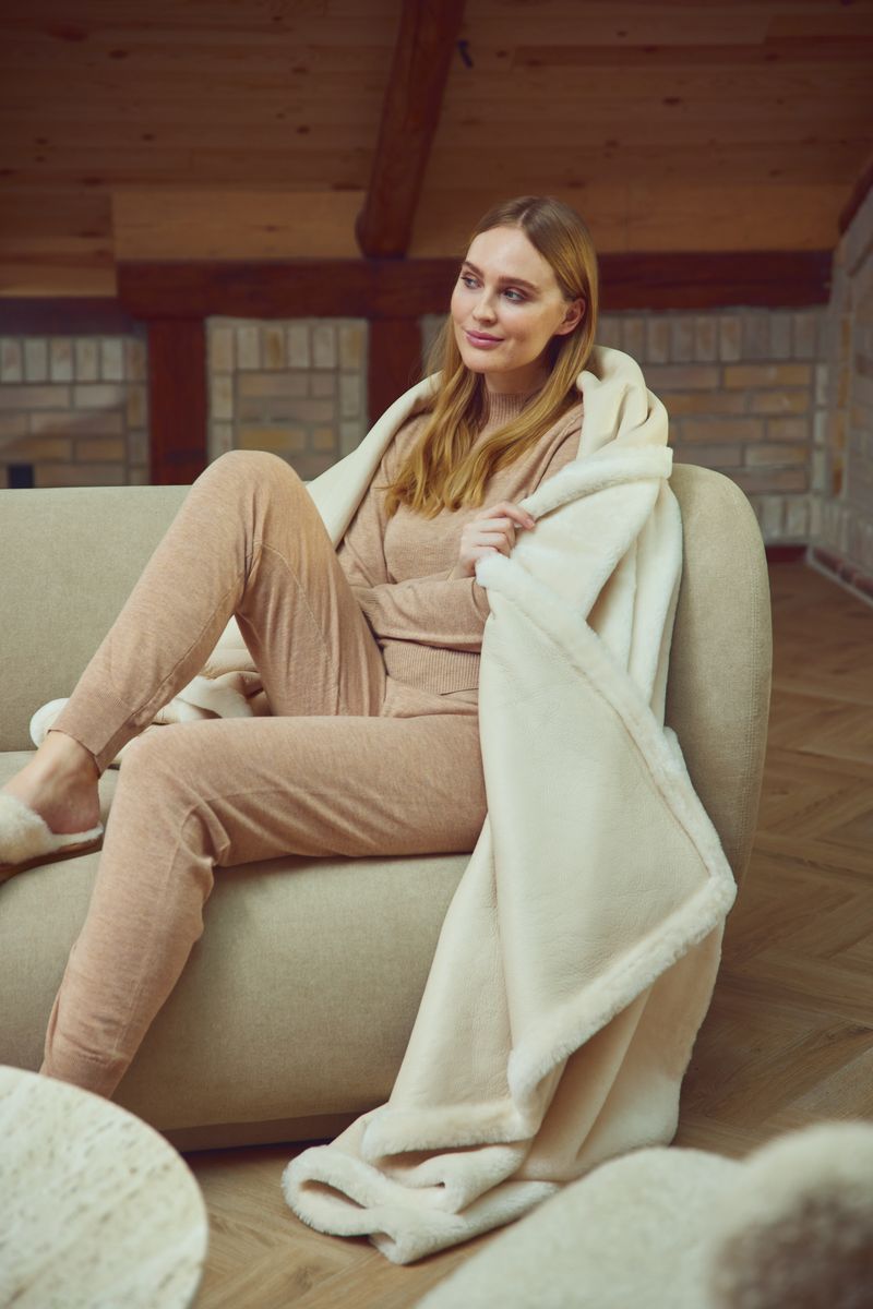 Angelina Plaid | Tweezijdige Schapenvacht | Korte Wol Beige