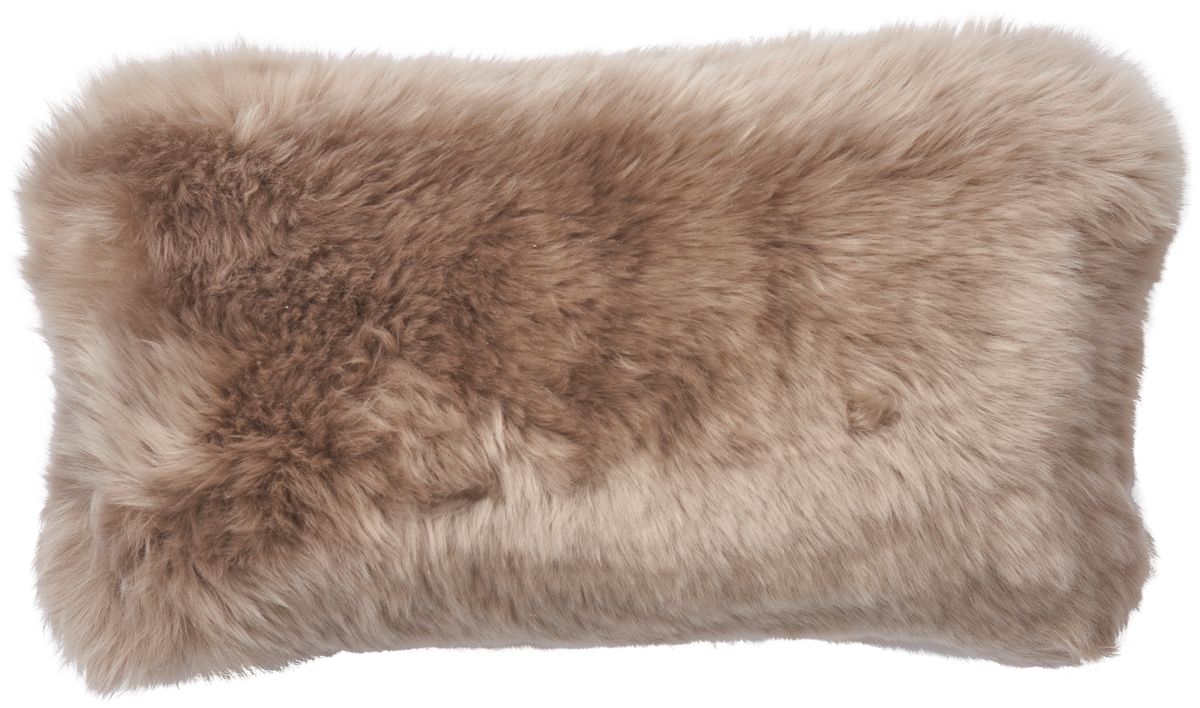 Langharig Schapenvacht Kussen | Dubbelzijdig | Nieuw-Zeeland | 25x50 cm Taupe