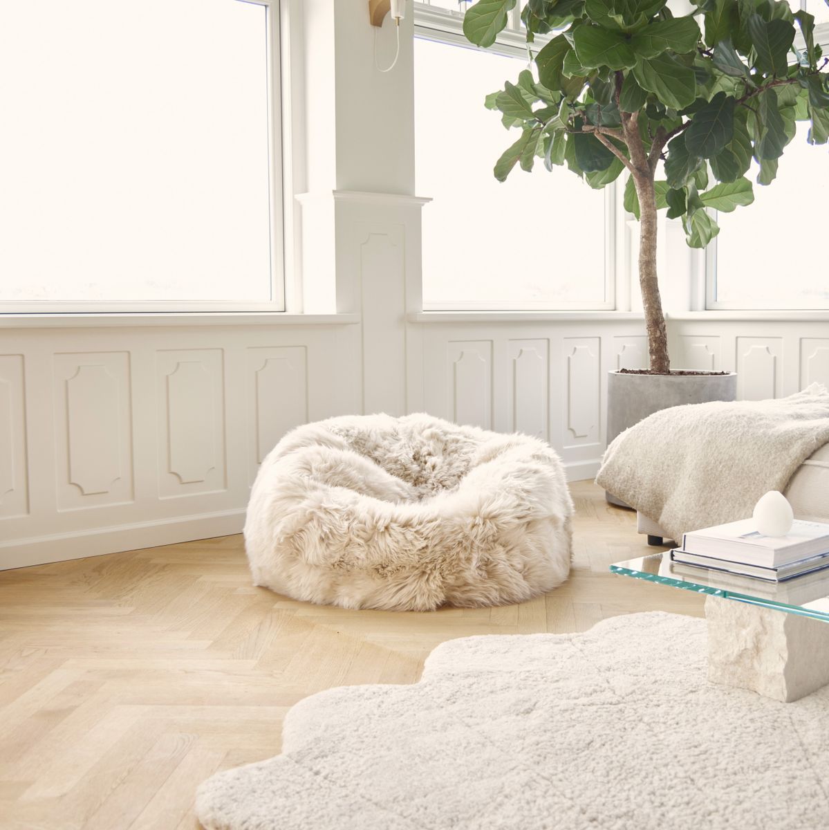 Zitzak | Lange Wol | Medium | Large Zwart