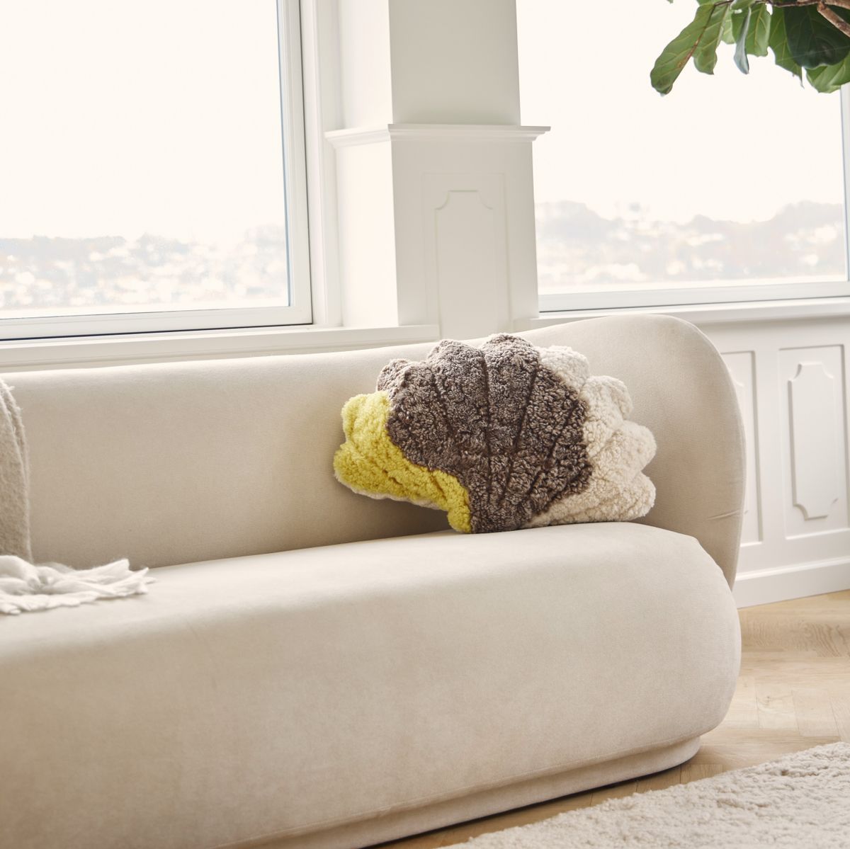 Schelpen Kussen Patroon | Medium | 42x58 cm | 35x50 cm | 75x54 cm Geel/Taupe/Beige