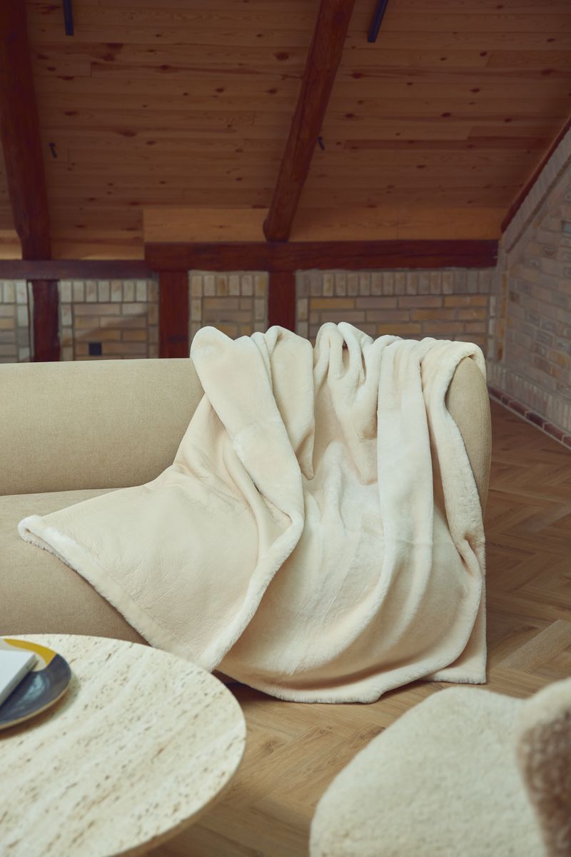 Angelina Plaid | Tweezijdige Schapenvacht | Korte Wol Leer Bruin/Ivoor