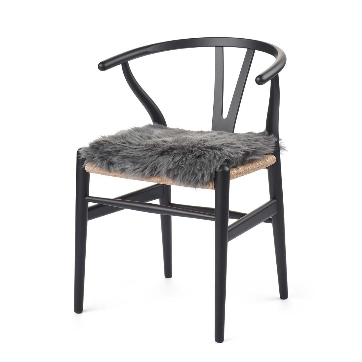 Langharig Schapenvacht Stoel Kussen Staal Grijs
