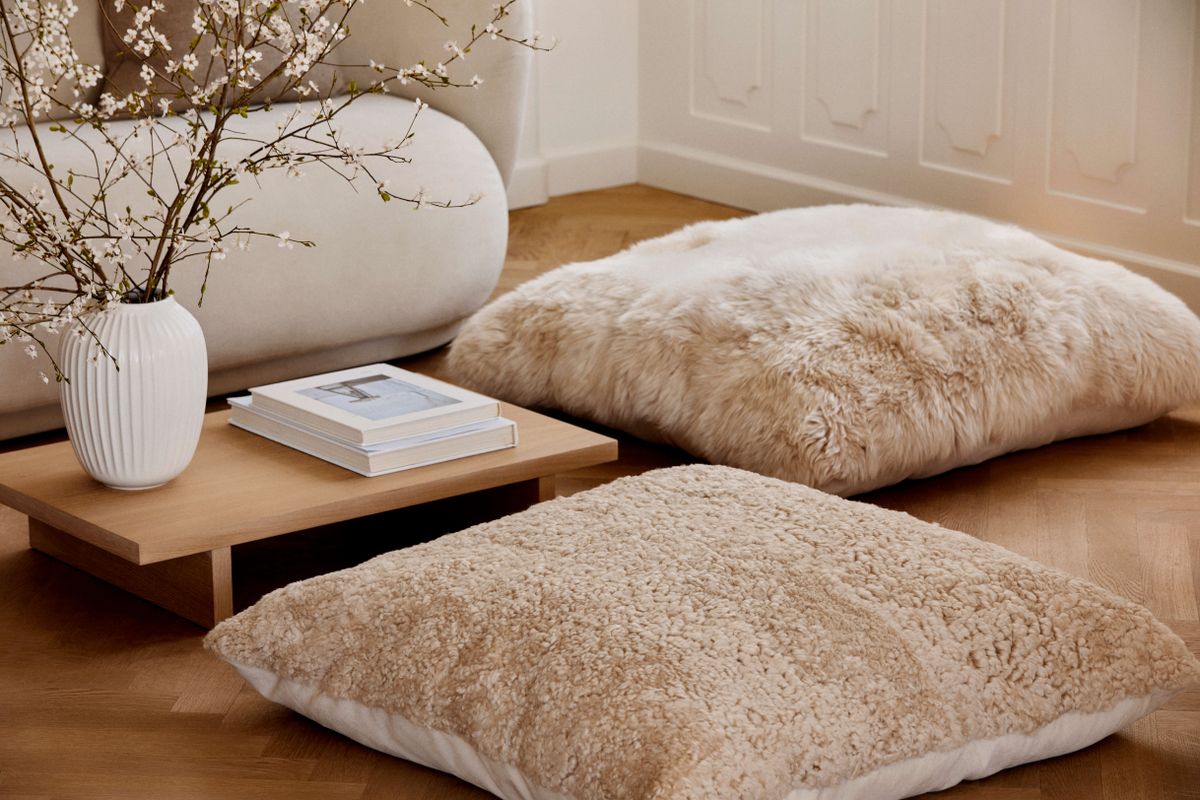 Maxi Float kussen | Korte Wol | 90x90 cm Cappuccino