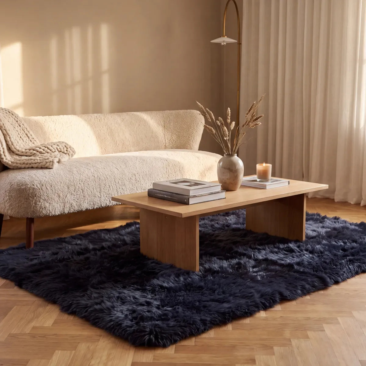 Langharig Schapenvacht Design Kleed Zwart