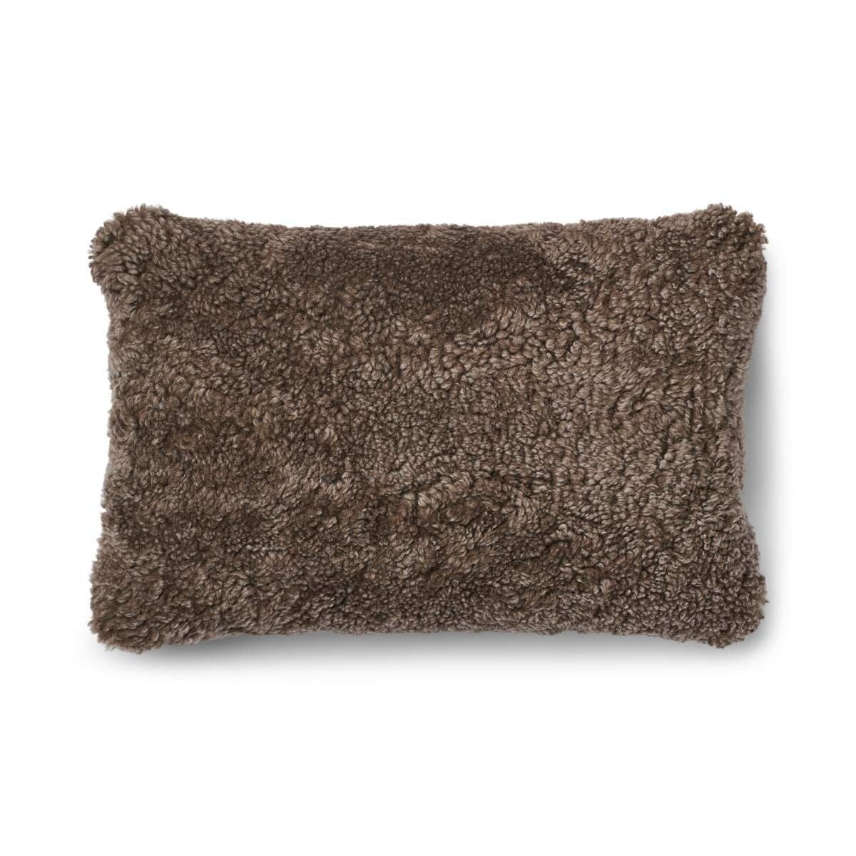 Eenzijdig Schapenvacht Kussen | SW | 52x52 cm | 34x52 cm Cacao-Donkerbruin/Taupe