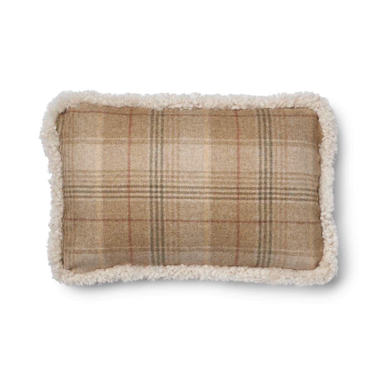 Schapenwol Kussen | Dubbelzijdig | KW rand | 52x52 cm | 34x52 cm Zand-Beige/Parel