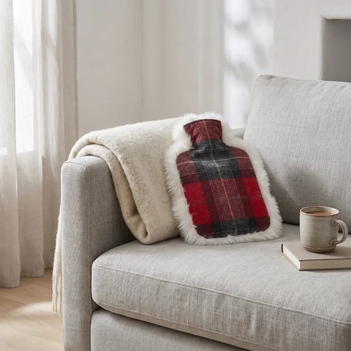 Schapenvacht en Wol Kruik | 36x27 cm Lindsay Tartan / Ivoorwit