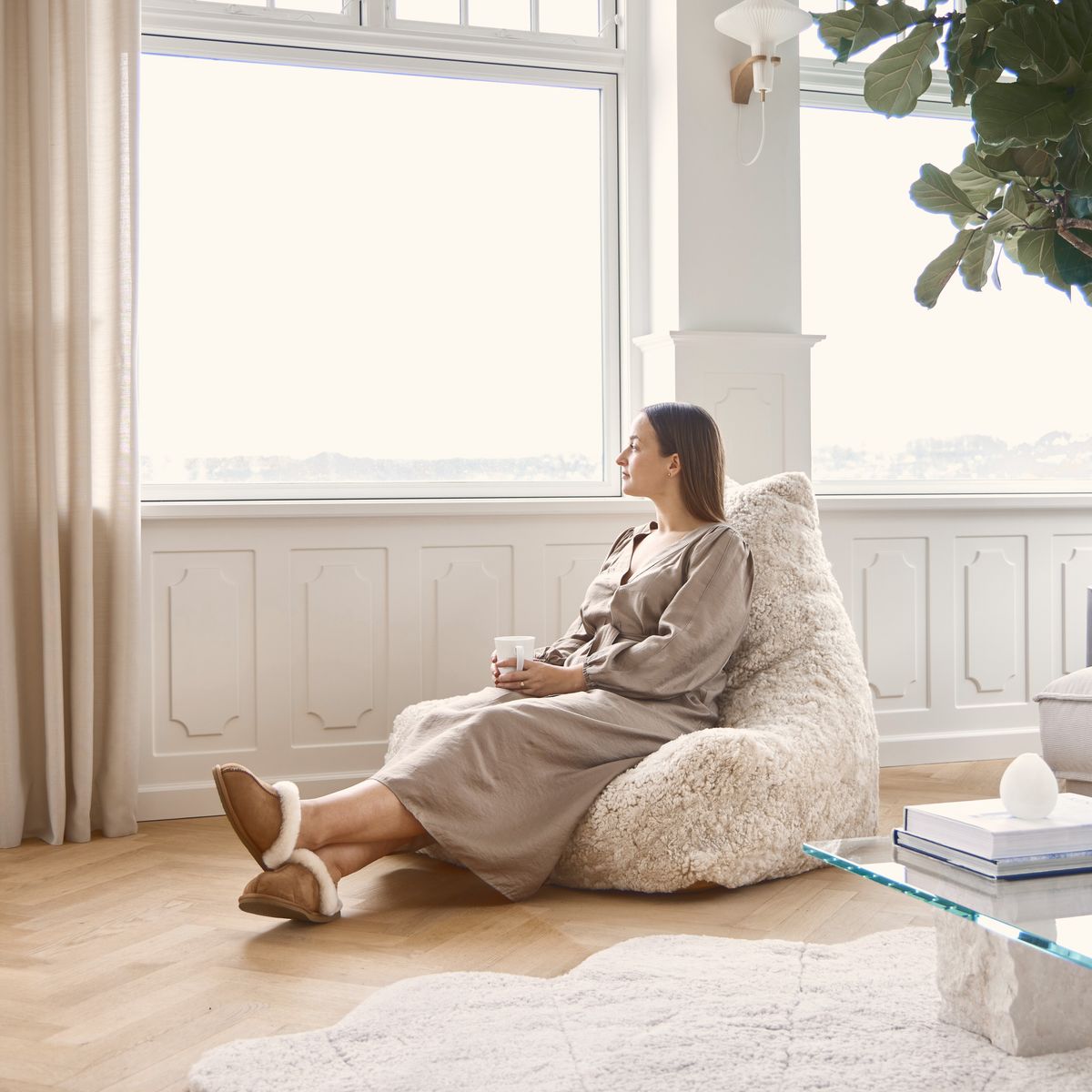 Schapenvacht Zitzak Stoel | Korte Wol Antraciet Grijs