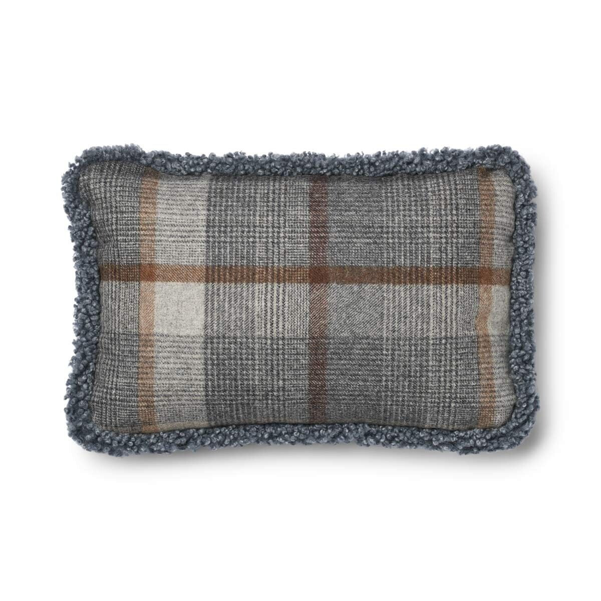 Schapenwol Kussen | Dubbelzijdig | KW rand | 52x52 cm | 34x52 cm Glencheck-grijs/lichtgrijs
