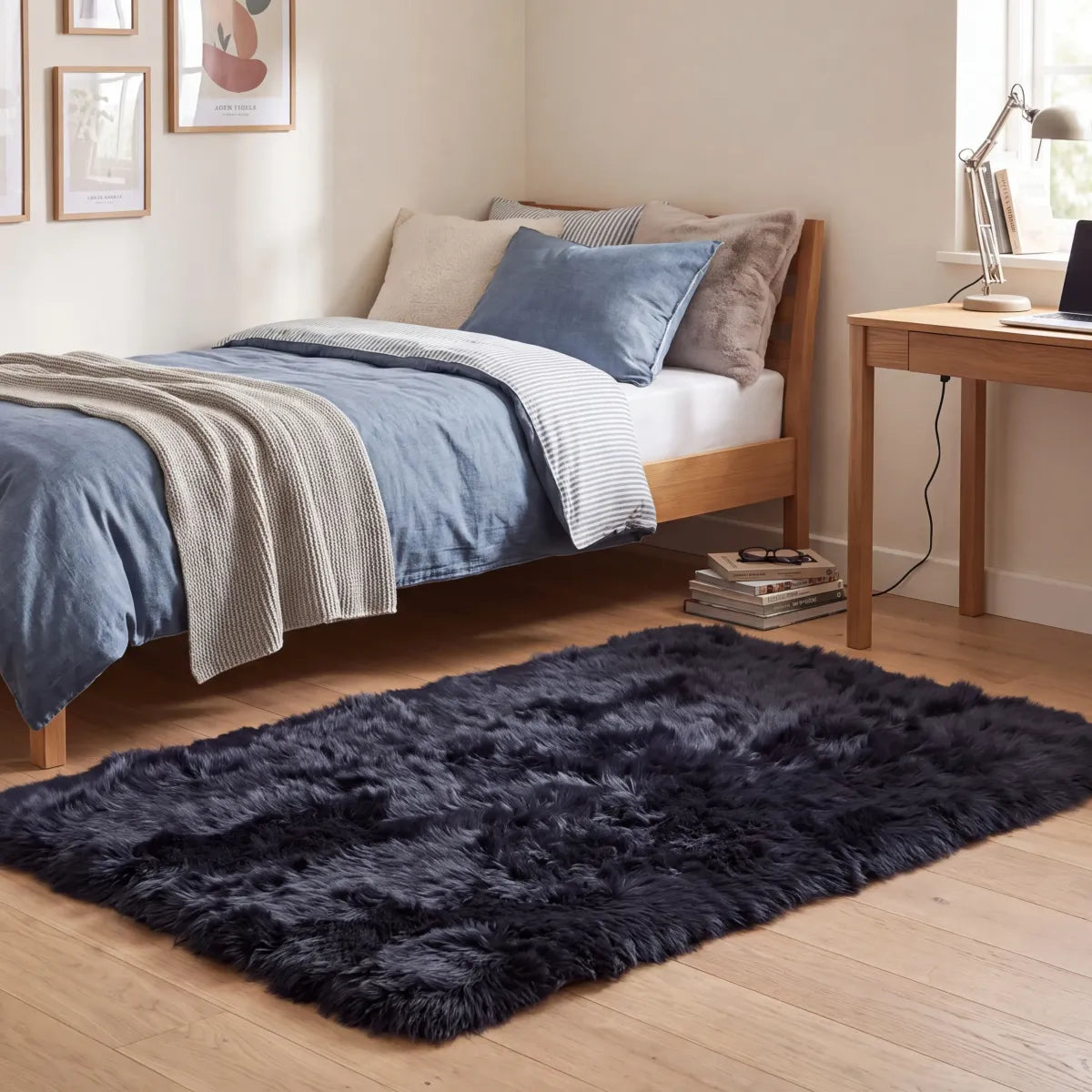 Langharig Schapenvacht Design Kleed Zwart