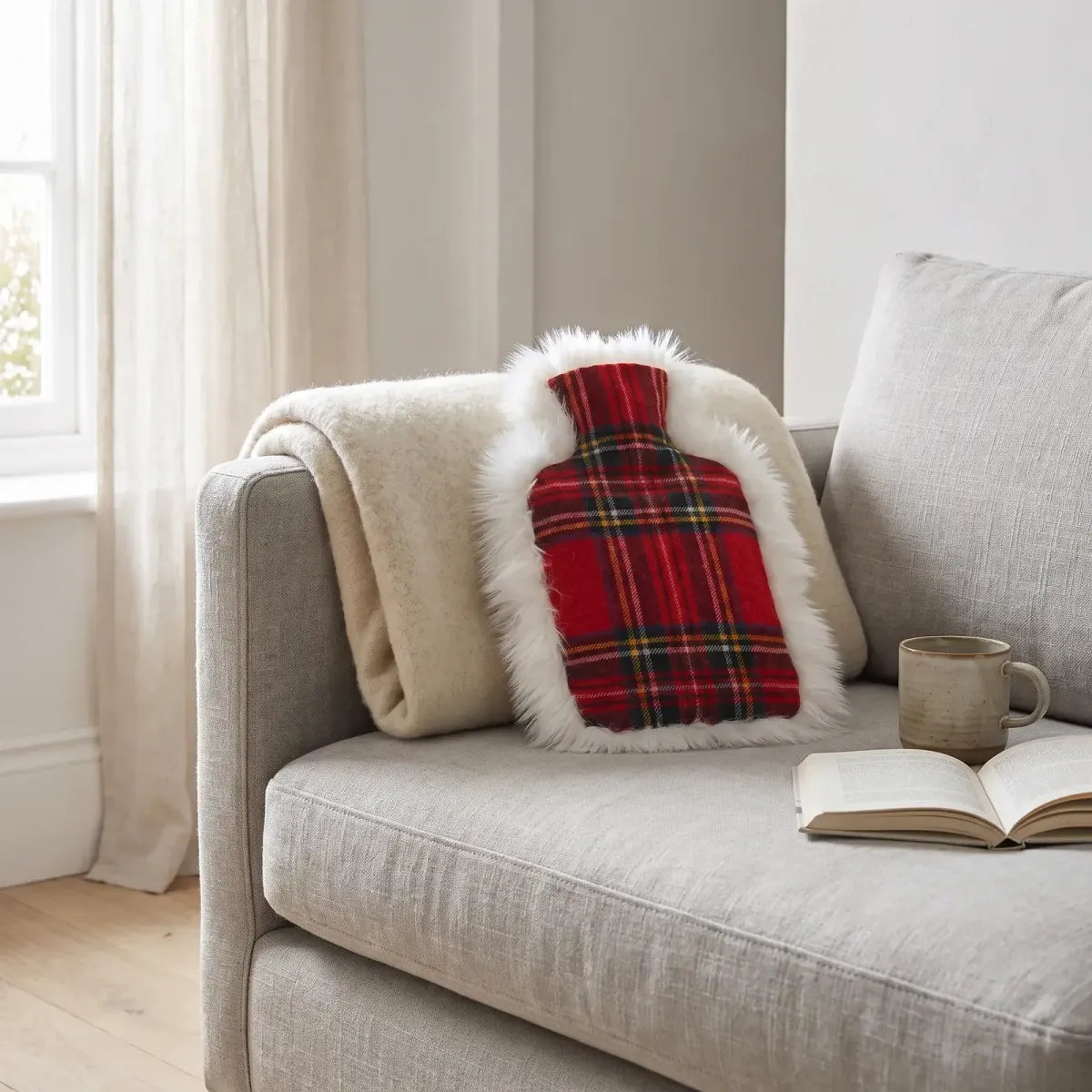 Schapenvacht en Wol Kruik | 36x27 cm Lindsay Tartan / Ivoorwit