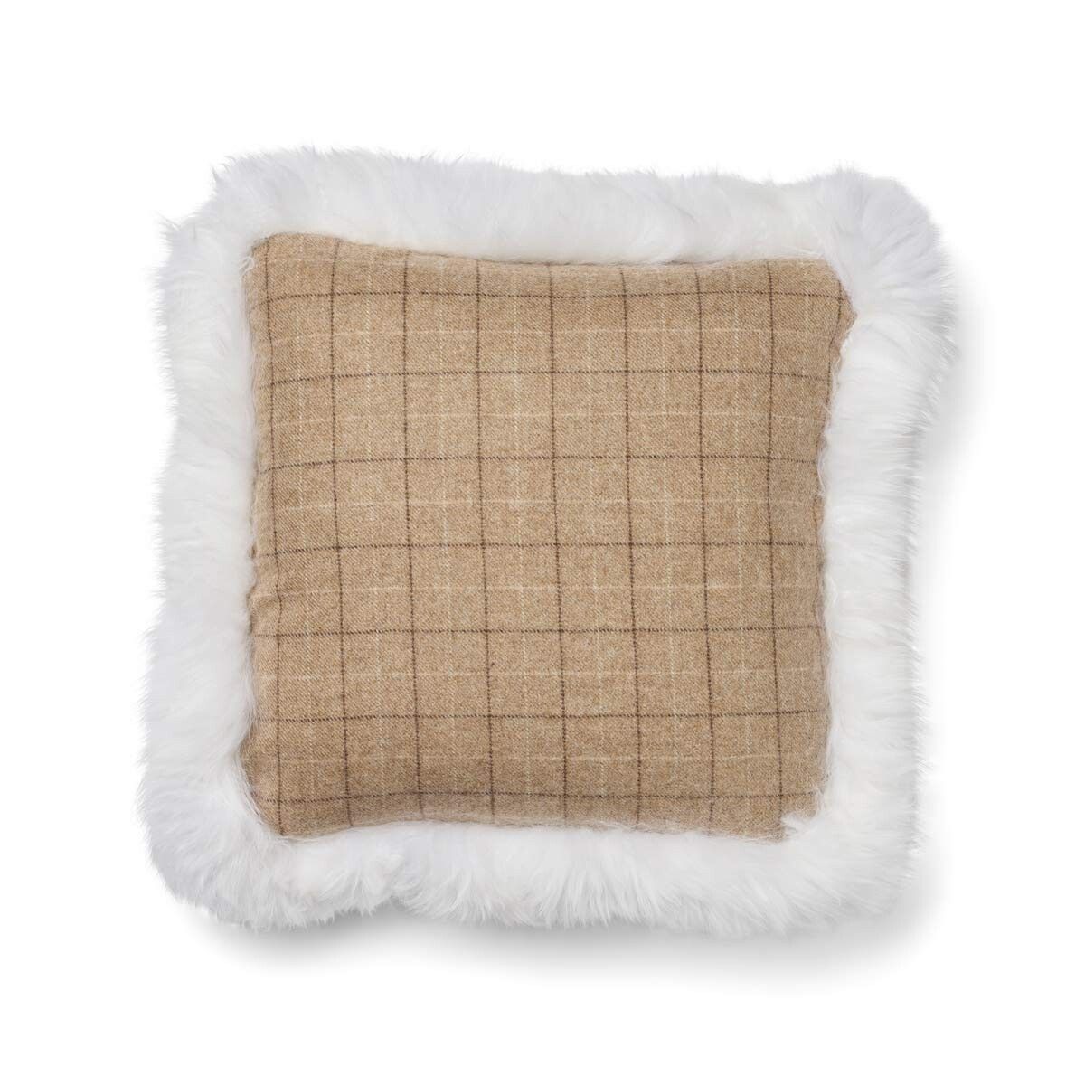 Wollen Kussen | Dubbelzijdig | LW rand | 52x52 cm Havermout beige/ivoor