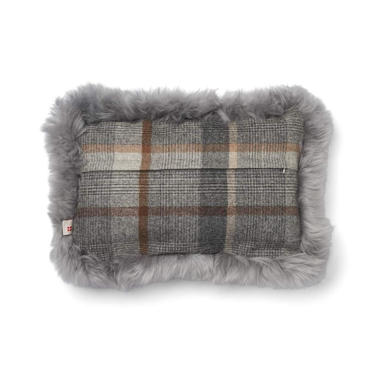 Wollen Kussen | Dubbelzijdig | LW rand | 52x52 cm | 34x52 cm Glencheck-grijs/lichtgrijs