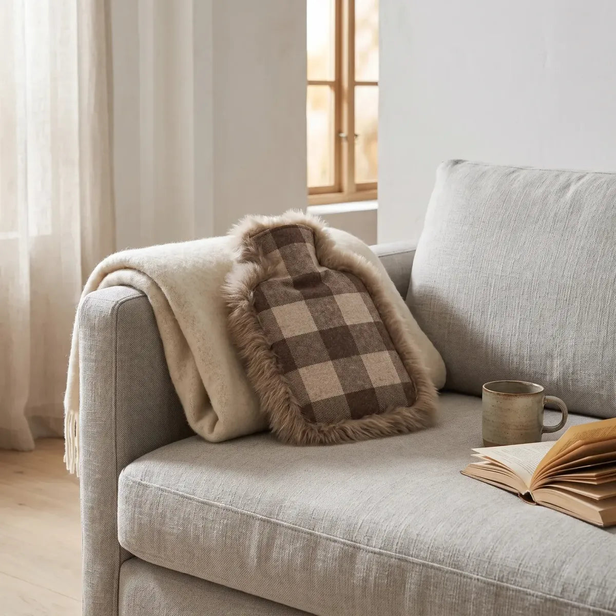 Schapenvacht en Wol Kruik | 36x27 cm Lindsay Tartan / Ivoorwit