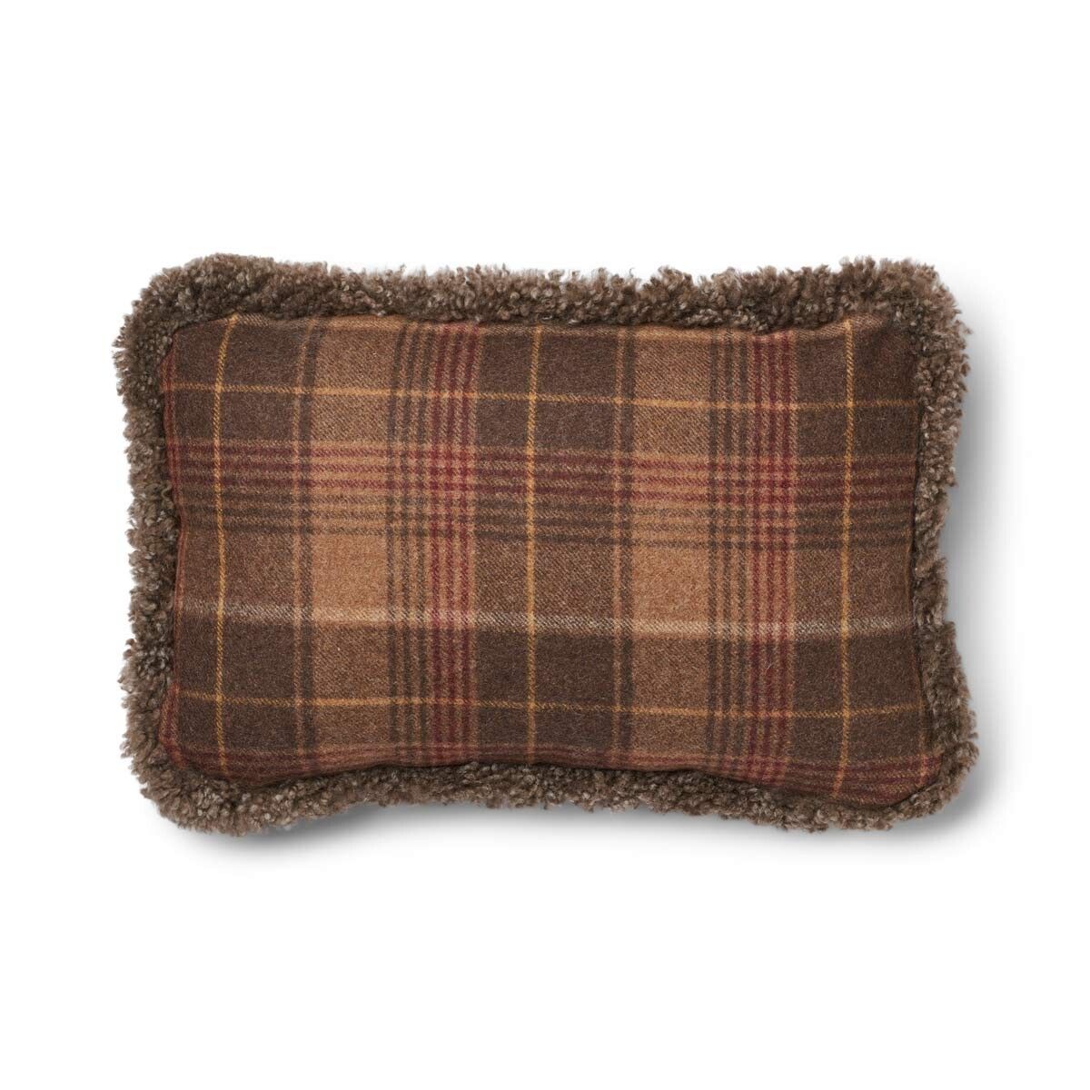 Schapenwol Kussen | Dubbelzijdig | KW rand | 52x52 cm | 34x52 cm Cacao-Donkerbruin/Taupe